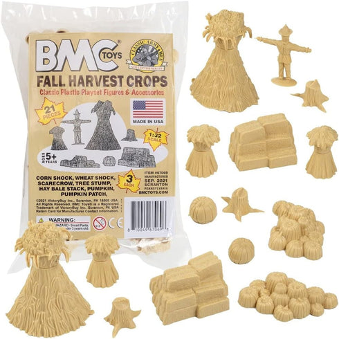 BMC Classic Marx Fall Harvest Crops Playset - 21pc Plastic Corn, Hay & Pumpkin
