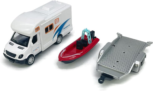 Metanyl 3 4 5 6 7 Motorhome Camper Trailer Towing Speed Boat Model Diecast Toys for Boys Pull Back RV Toy Vehicle