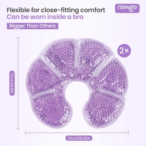 NEWGO Breast Ice Pack, 2 Pack Gel Ice Pack for Surgery, Reusable Hot or Cold Therapy Breast Pad (Purple)