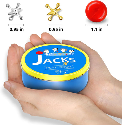 Metal Jacks Game with Ball Set, Classic Jax Game Toy for Kids and Adults, Old School Jackstones Games Set