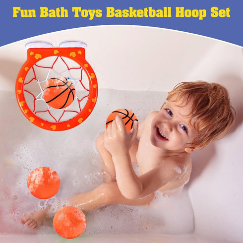 Bath Toys - Bathtub Basketball Hoop for Kids, Shower Toys for Ages 4-8, Suction Cup Basketball Hoop & 4 Soft Balls