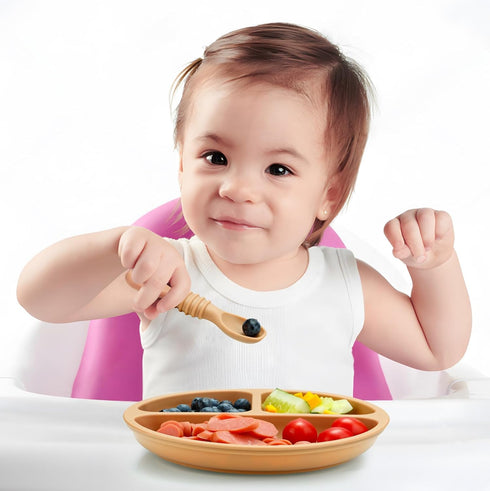 PandaEar 3 Pack Toddler Plates with 3 Spoons, 100% Silicone Divided Suction Plate for Babies, BPA-Free