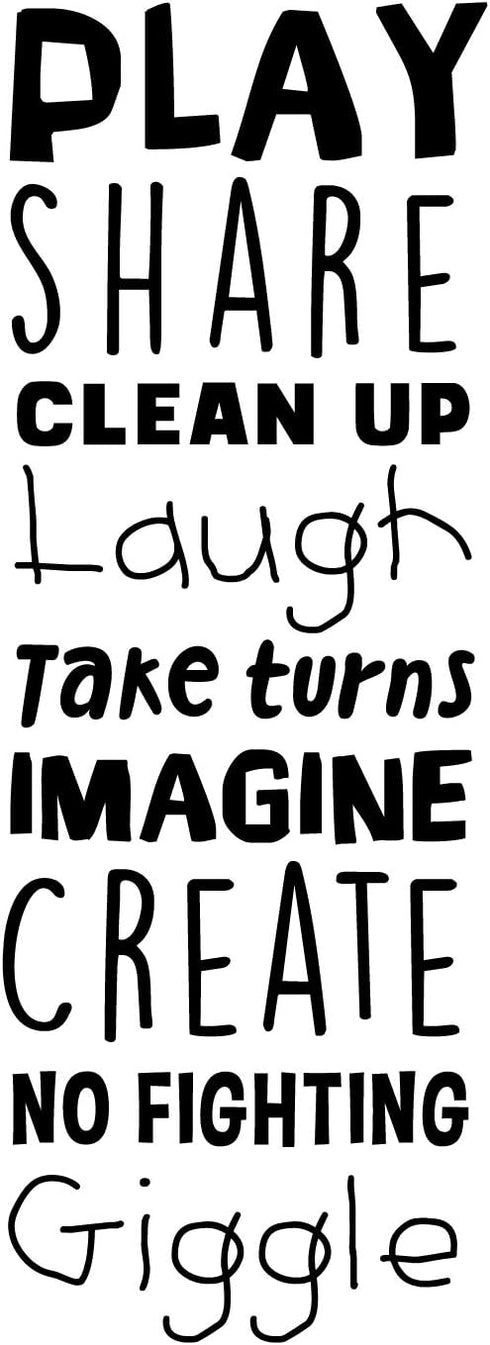 Vinyl Art Wall Decal - Play Share Clean Up Laugh Imagine, 45.5" x 16.5" - Cute Modern Kids Room Decor