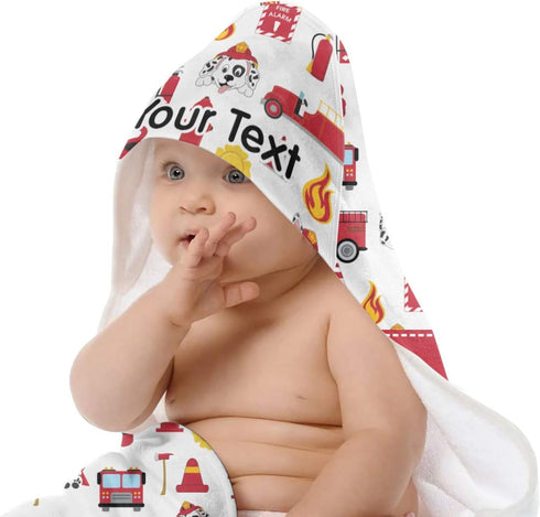Personalized Firefighter Character Hooded Baby Towel - Custom Name