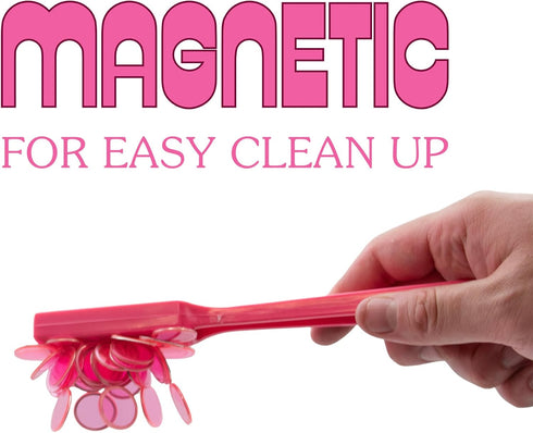 Magnetic Bingo Chips and Wand Set – 100 Clear Transparent Plastic Counting Chips for Bingo, Pokeno, Lotteria & Games -