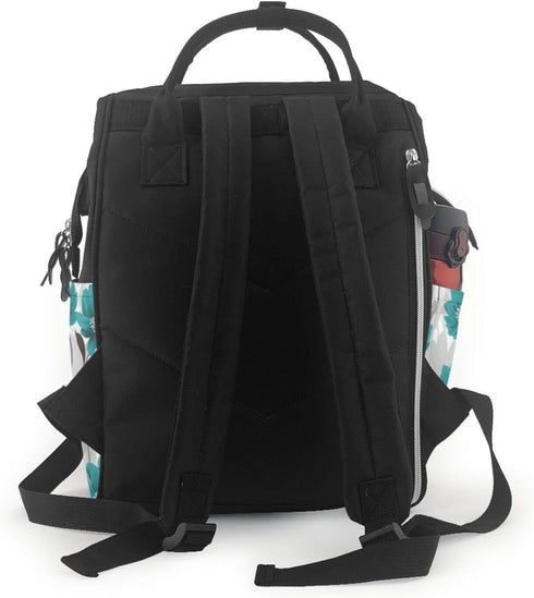 FHEDVBN Backpack Mummy Backpacks Daypack Teal Grey and White Floral Diaper Bag for Women Multifunction Waterproof