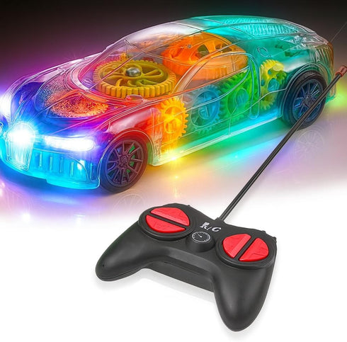 3-5 Playbees Light-Up Transparent Car with Remote Control, Toys for Autistic Kids Ages Sensory Activity for Kids