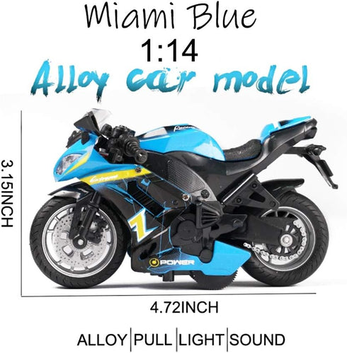 Pull Back Motorcycle Toys, Tiny Gift with Music Lighting, Race Motorcycles Toy for Kids Age 3-8 (Blue)