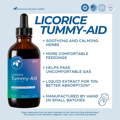 Tummy-Aid Upset 4 oz Mountain Meadow Herbs Licorice for Babies & Kids Gas Relief Drops for Colic, Stomach, Reflux