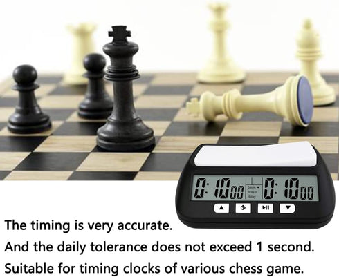 Digital Chess Timer Professional Chess Clock with Alarm, 3-in-1 Portable Timer, 2 AA Battery Included (Black)