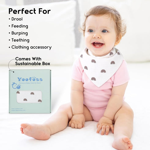 10 Pack 100% 6-Layer Yoofoss Muslin Baby Bibs Organic Cotton Soft Absorbent Drool Bandana Baby Bibs for Drooling