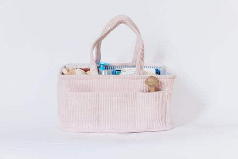 Diaper Caddy Organizer - Baby Pink Curdoroy Baby Storage Bin for Nursery & Car | Baby Shower Basket & registry