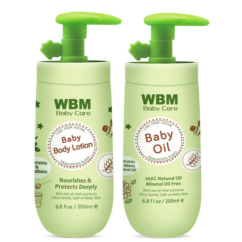 WBM Baby Oil & Lotion Set for Soft, Healthy Skin Care, Moisturizing Newborn Essentials with 100% Natural Ingredients