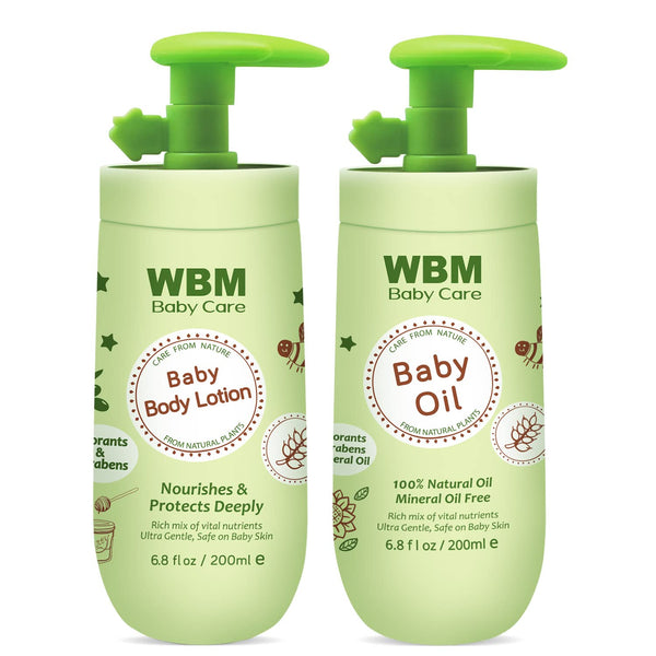 WBM Baby Oil & Lotion Set for Soft, Healthy Skin Care, Moisturizing Newborn Essentials with 100% Natural Ingredients