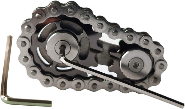 Sprocket Fidgets Chain Stainless Steel Fidget Cube, Gears Linkage Bike Chain Novelty Fidget Block, Kinetic Desk Toy