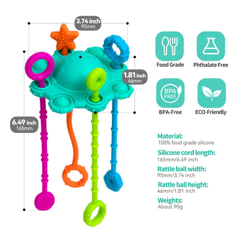 Montessori Pull String Toy - 100% Food Grade Silicone with Built-in Rattle Function (Spearmint)