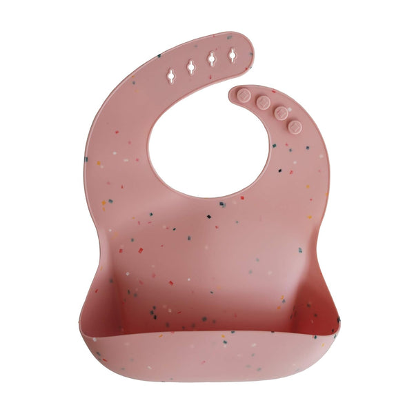 mushie Silicone Baby Bib, Adjustable Fit Waterproof Bibs (Powder Pink Confetti)