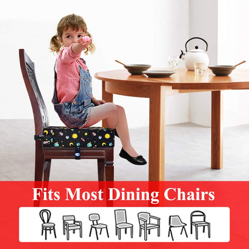 Dining Chair Heightening Cushion, Portable Adjustable Highchair Booster for Baby Toddler Kids, Washable Seat Pad (Black