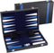 GSE Games & Sports Expert Premium Leather Backgammon Game Set with Leather Case, Travel Folding Board (Black&Blue)