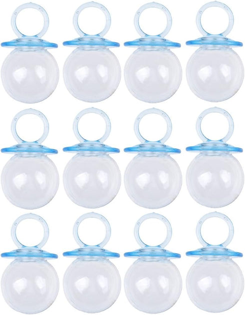 Milageto Pack 12 of Fillable Candy Bottles Pacifier Shaped Baby Favors Blue/Pink, Blue