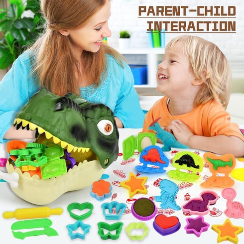 Playset, 55PCS 3-8 Dinosaur Toys Kids Dough Dino Toys Kit with Molds & Clay, Make Dinosaurs or Create Your Own Models
