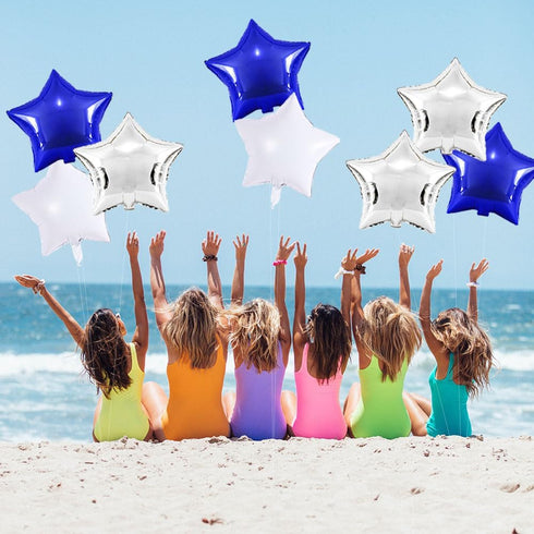 Blue Star Foil Balloons, 15pcs 18inch White Silver Blue Balloons and 10PCS 10inch Silver Light Blue Mylar Balloons