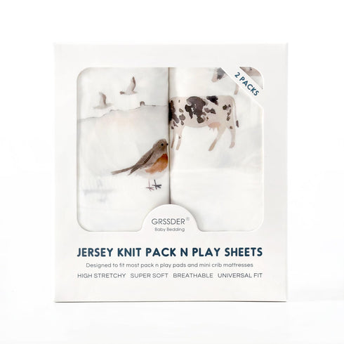 Pack n Play Sheets Fitted 2 Pack, Stretchy Ultra Soft Jersey Knit, Stylish Pattern for Boys and Girls