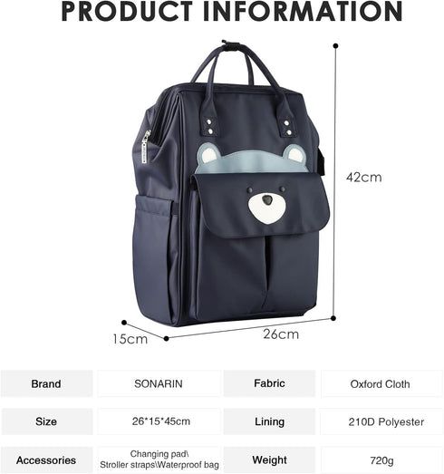 SONARIN Backpack,Travel Mommy Stylish Large Capacity Diaper Bag Nappy Changing Bag Bag with Changing Mat & Stroller