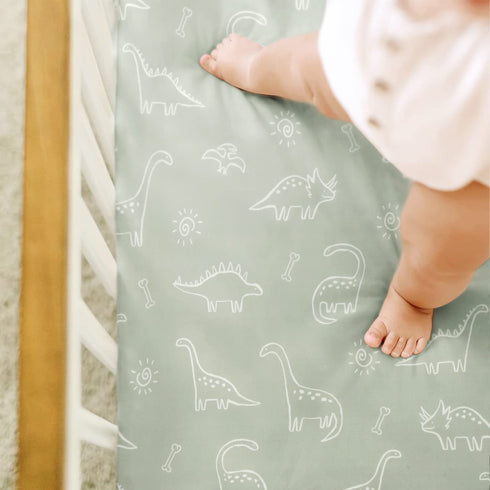GRSSDER Stretch Ultra Soft Jersey Knit Fitted Crib Sheets Set 2 Pack, Fit All Standard Crib Mattress Pads, Dinosaur