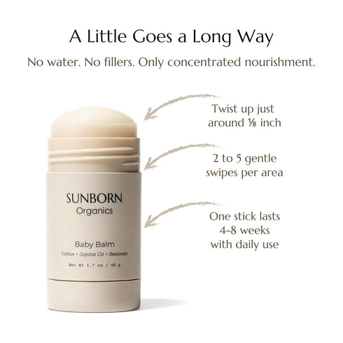 3 Baby Balm | Natural Ingredient Moisturizing Stick for Eczema Relief, Sensitive Skin & Diaper Rash | Grass-Fed Tallow