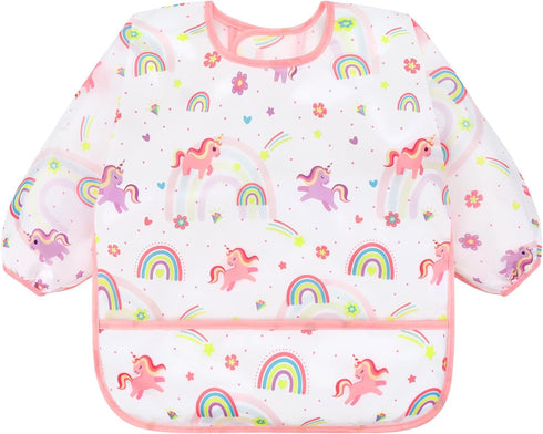 Accmor 4 Pack 6-36 Long Sleeve Bibs, Baby Smock Waterproof Sleeved Bib Smock for Baby Toddler Months