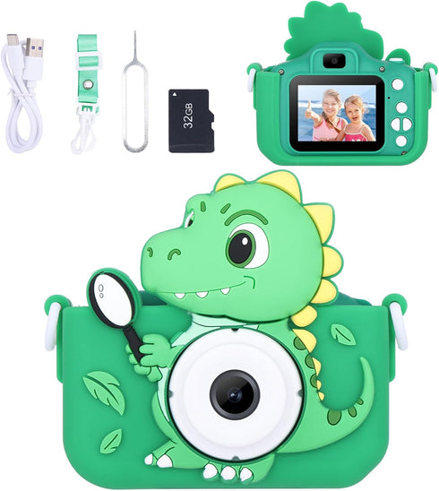 Dinosaur Toys Camera for Kids - Digital Camera for Boys Age 3-8, Cute Selfie Video Camera with 32GB SD Card