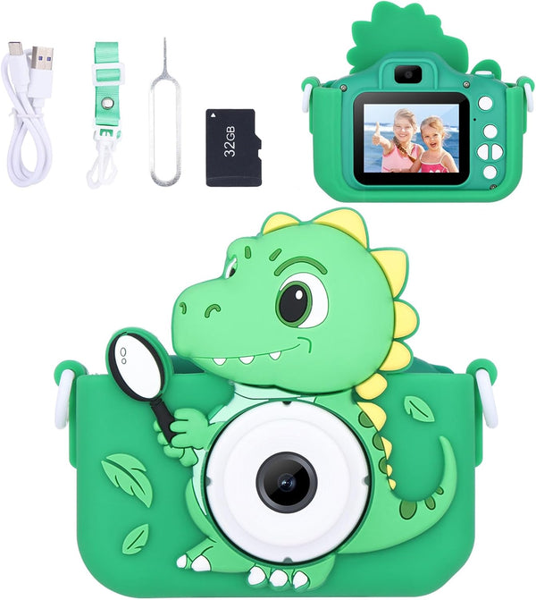 Dinosaur Toys Camera for Kids - Digital Camera for Boys Age 3-8, Cute Selfie Video Camera with 32GB SD Card