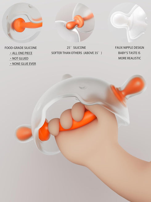 6-12 Baby Chew Toy for Months One-Piece Liquid Silicone Teether, No Glue No Gaps, Easy-Grip Dinosaur for On-the-Go