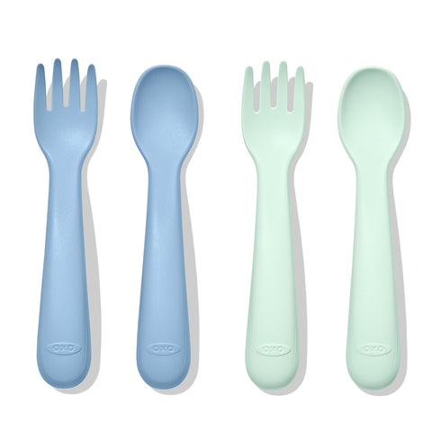 OXO Tot Plastic Fork and Spoon Set - Opal and Dusk by OXO Tot