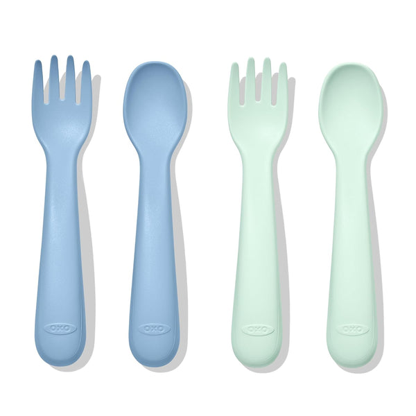 OXO Tot Plastic Fork and Spoon Set - Opal and Dusk by OXO Tot