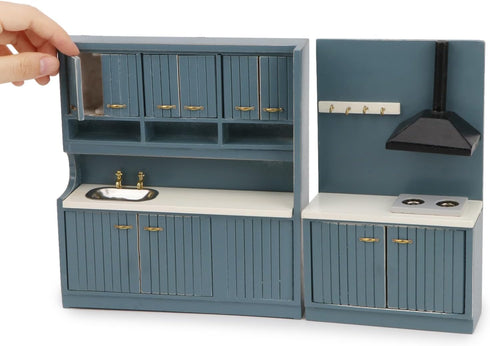 Dollhouse Kitchen Set Miniature Wooden Furniture Cabinet Dining Room Kitchen Kit 1/12