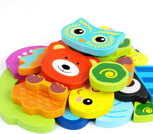 Toddler Wooden Jigsaw Puzzles, Animals Puzzles for 1 2 3 Year Old Girls Boys, Educational Toys for Colors & Shapes