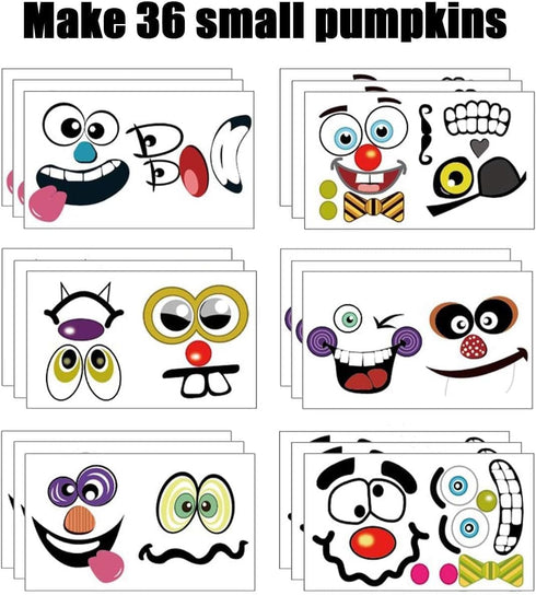 36 Pack Halloween Pumpkin Decorating Stickers - Mini Face Stickers for Kids Toddlers Party Favors (18 Sheets, Pumpkins