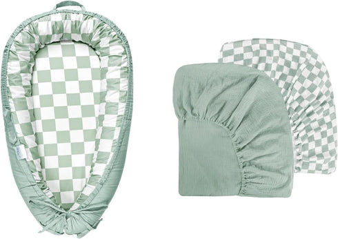 DILIMI Muslin Crib Sheets and Cotton Baby Lounger Cover, Only Cover, Green Checkered