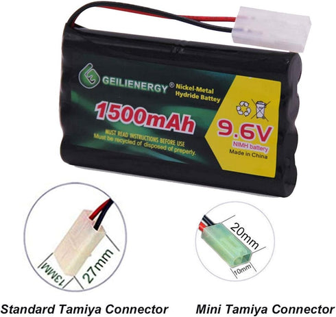 GEILIENERGY 9.6V NI-MH Rechargeable Battery Pack, Standard Tamiya Connector for RC Car, Robots, OTC Genisys 239180 &
