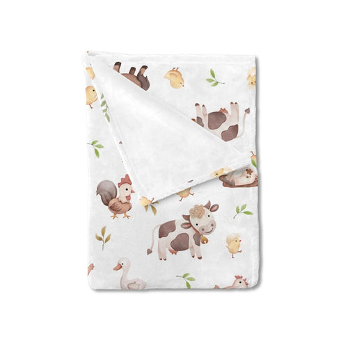 Watercolor Farm Baby Blanket for Boy Girl, Farm Animals Pig Goat Horse Cow Chick Rooster Duck Leaves, 30x40