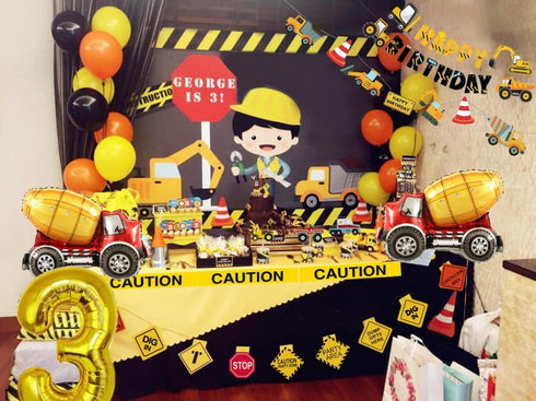FIGEPO 3rd Construction Birthday Party Supplies for Boys with Dump Truck Theme, Includes Cake Toppers, Balloons