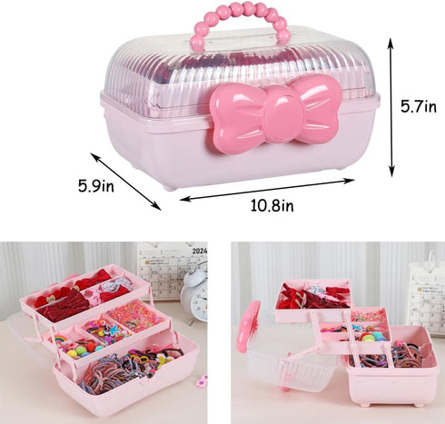 Hair Accessories Organizer for Girls, Lockable Three-layer Folding Craft Storage Box for Headbands, Clips, Ties 10.8 *