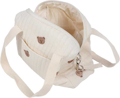SUNGOOYUE Baby Stroller Storage Bag, Large Capacity Hanging Organizer with Zipper Pockets Cotton Stroller Bag for Mom