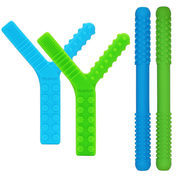Sensory Chew Toys for Autistic Children, 4 Pack Silicone Teething Straws for Autism, ADHD, and Stress Relief