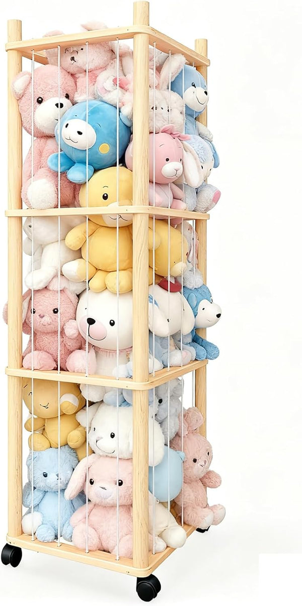 Stuffed Animal Zoo Storage - Sturdy Solid Wood Toy Organizer with Lockable