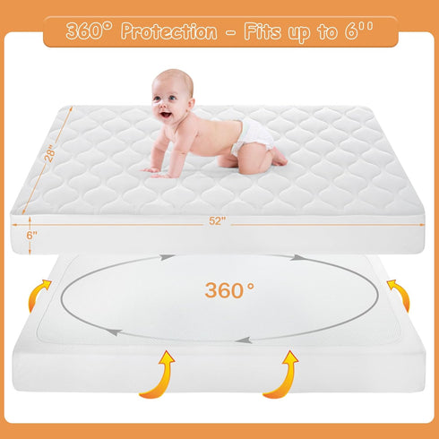 52''x28'' Yoofoss Waterproof Crib Mattress Protector, Quilted Infant Mattress Pad Cover Soft and Breathable, Machine