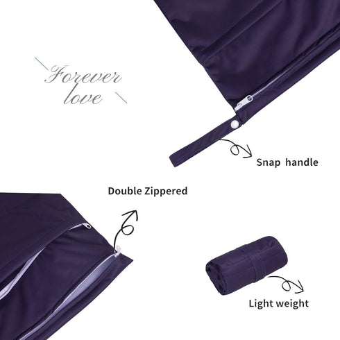 3pcs 3L-ZM08 ALVABABY Cloth Diaper Wet Dry Bags Waterproof Reusable with Two Zippered Pockets Travel Beach Pool Daycare