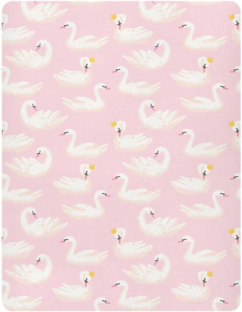 Fitted Crib Sheets Pink Cute Swan Animals - Stretchy Portable Playard Sheets for Baby Toddler, 39 x 27 in for Boys and